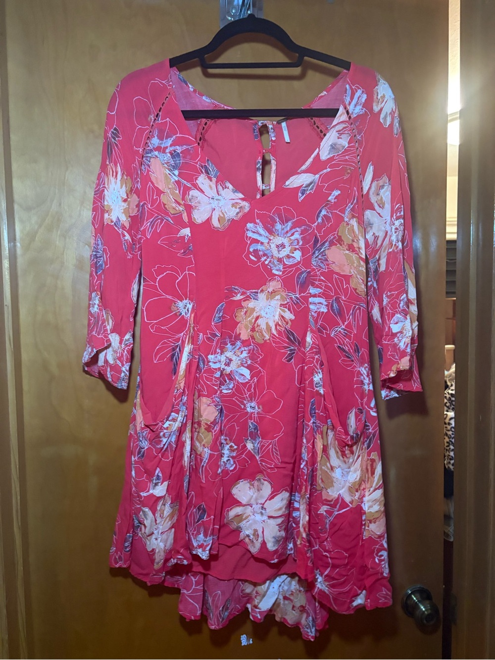 Free People Coral Pink Floral Mini Dress
